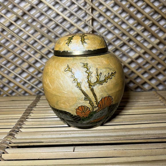 Accents Vintage Cloisonne Brass Enamel Ginger Jar Small Urn Vase